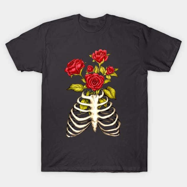 Ribcage Flowers T-Shirt by artistlaurenpower